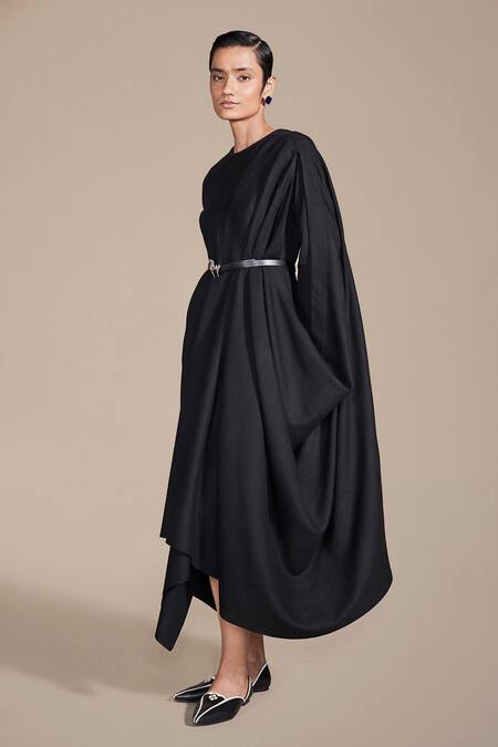 Buy Ampm Black Wool Embroidery Cord Pre-draped Saree Online at Aza Fashions Buy_Ampm_Black Wool Embroidery Cord Pre-draped Saree _Online_at_Aza_Fashions