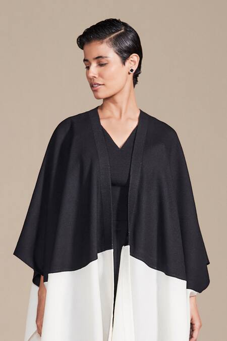 Buy_Ampm_Black Wool Texture Embroidered Cape Dhoti Pant Set _Online_at_Aza_Fashions