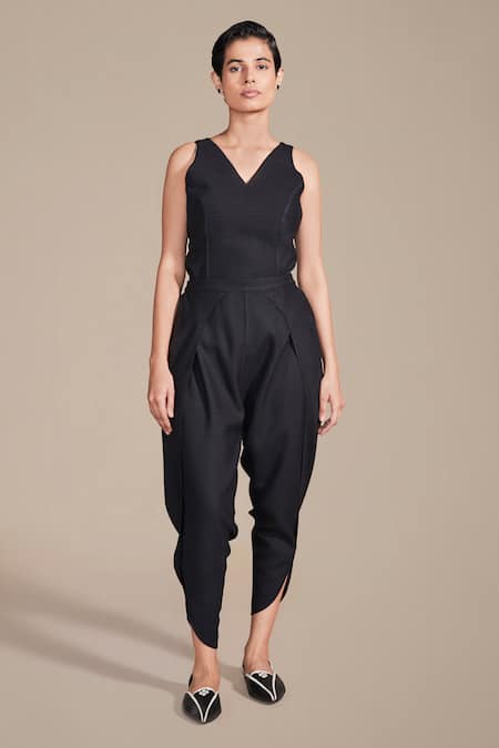 Ampm_Black Wool Texture Embroidered Cape Dhoti Pant Set _at_Aza_Fashions