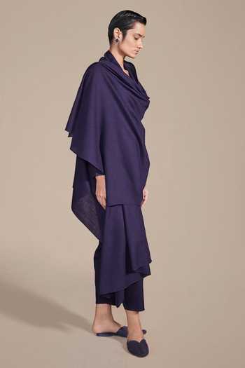 Buy Ampm Purple Wool Rib Texture Embroidered Cape Pant Set Online at Aza Fashions Buy_Ampm_Purple Wool Rib Texture Embroidered Cape Pant Set_Online_at_Aza_Fashions