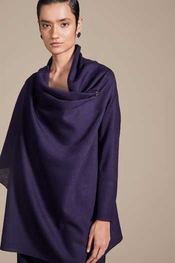 Buy Ampm Purple Wool Rib Texture Embroidered Cape Pant Set Buy_Ampm_Purple Wool Rib Texture Embroidered Cape Pant Set
