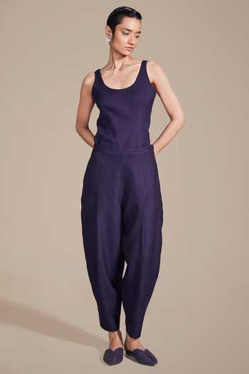 Shop Ampm Purple Wool Rib Texture Embroidered Cape Pant Set Shop_Ampm_Purple Wool Rib Texture Embroidered Cape Pant Set