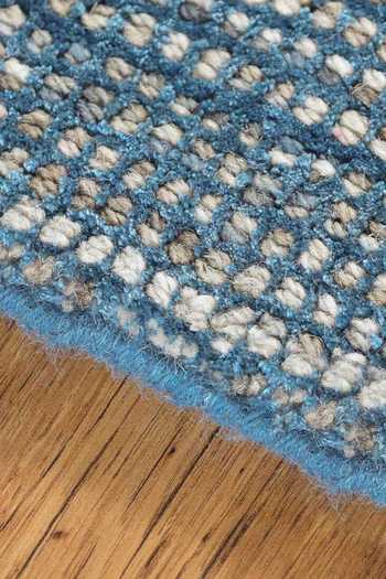 Kaleen India_Blue 60% Wool, 40% Viscose Handwoven Checkered Pattern Rectangle Shaped Rug_Online_at_Aza_Fashions