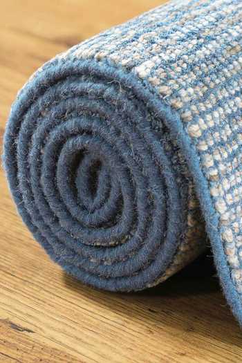 Shop_Kaleen India_Blue 60% Wool, 40% Viscose Handwoven Checkered Pattern Rectangle Shaped Rug_Online_at_Aza_Fashions