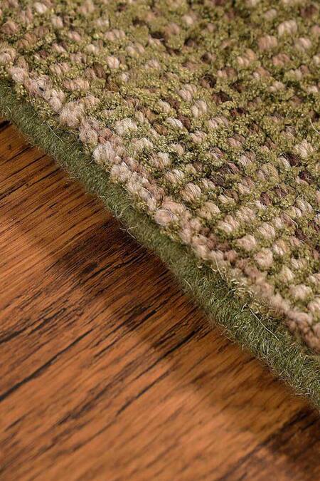 Kaleen India_Green 60% Wool, 40% Viscose Handwoven Checkered Pattern Rectangle Shaped Rug_Online_at_Aza_Fashions