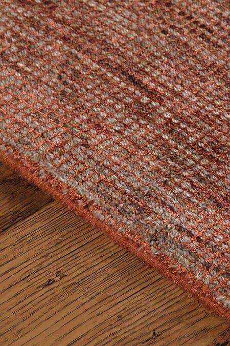 Kaleen India_Orange 60% Wool, 40% Viscose Handwoven Checkered Pattern Rectangle Shaped Rug_Online_at_Aza_Fashions