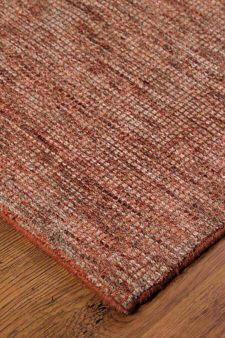 Buy_Kaleen India_Orange 60% Wool, 40% Viscose Handwoven Checkered Pattern Rectangle Shaped Rug_Online_at_Aza_Fashions