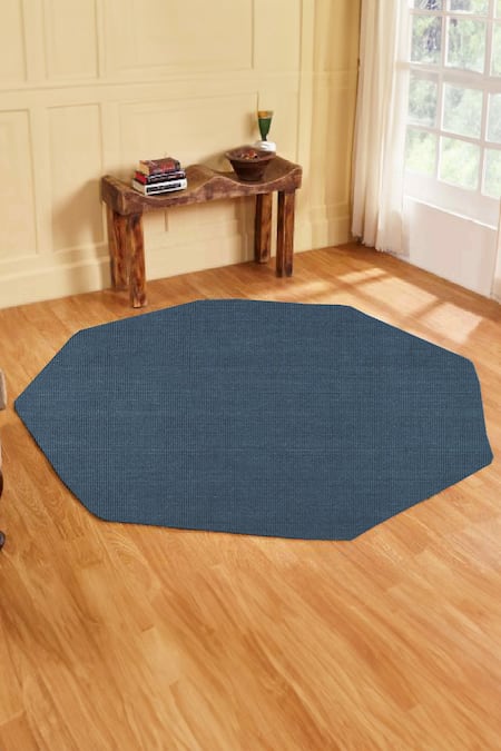 Blue 100 Wool Handwoven Solid Octagon Shaped Rug By Kaleen India Online At Aza Fashions