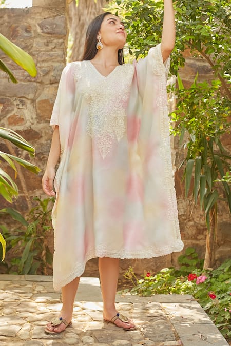 NIMA FASHIONS Pearl & Sequin Embroidered Kaftan 