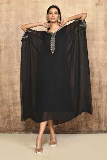 Viscose Woven Zari Kaftan with Coordinated Straight Pant