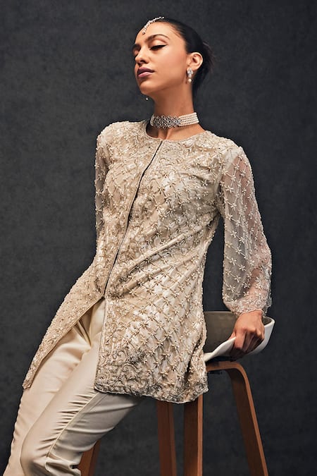 Buy Studio22 By Pulkita Arora Bajaj Ivory Net, Cotton Beads, Sequins, Pearls Angelical Jaal Kurta With Pant For Kids Online at Aza Fashions Buy_Studio22 By Pulkita Arora Bajaj_Ivory Net, Cotton Beads, Sequins, Pearls Angelical Jaal Kurta With Pant For Kids_Online_at_Aza_Fashions