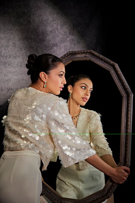 Buy Studio22 By Pulkita Arora Bajaj White Organza, Brocade Sequins Paradise Embellished Jacket Pant Set For Kids Online at Aza Fashions Buy_Studio22 By Pulkita Arora Bajaj_White Organza, Brocade Sequins Paradise Embellished Jacket Pant Set For Kids_Online_at_Aza_Fashions