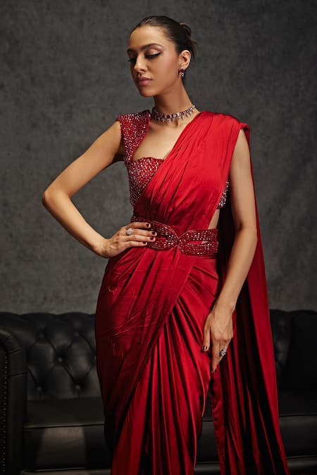 Studio22 By Pulkita Arora Bajaj Phoenix Pre-Draped Saree Encrusted Blouse Set 