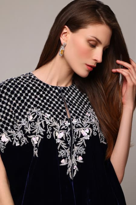 Studio22 By Pulkita Arora Bajaj Belle in Blue Embellished Velvet Jacket Pant Set For Kids