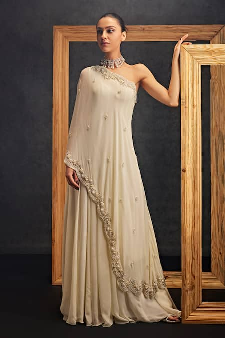 Studio22 by Pulkita Arora Bajaj Blissful Pearl Cluster Embroidered One Shoulder Jumpsuit 