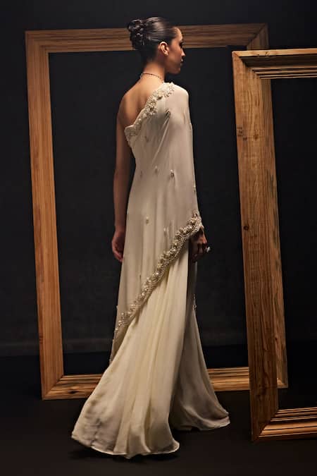 Studio22 By Pulkita Arora Bajaj Blissful Pearl Cluster Embroidered One Shoulder Jumpsuit For Kids