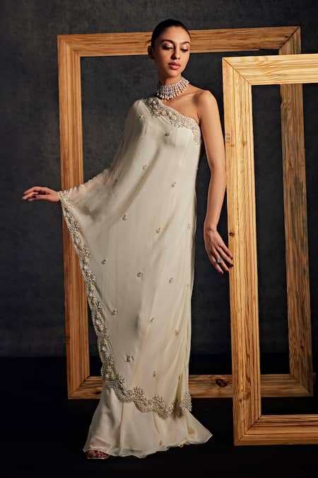 Buy Studio22 By Pulkita Arora Bajaj Off White Georgette Pearls Blissful Cluster Embroidered One Shoulder Jumpsuit For Kids Online at Aza Fashions Buy_Studio22 By Pulkita Arora Bajaj_Off White Georgette Pearls Blissful Cluster Embroidered One Shoulder Jumpsuit For Kids_Online_at_Aza_Fashions