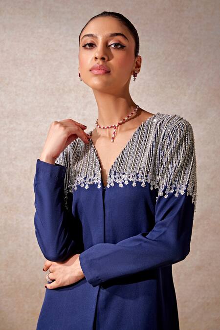 Buy Studio22 By Pulkita Arora Bajaj Blue Crepe Pearls, Sequins, Moon Glass Embellished Top With Bell Bottom Pant For Kids Online at Aza Fashions Buy_Studio22 By Pulkita Arora Bajaj_Blue Crepe Pearls, Sequins, Moon Glass Embellished Top With Bell Bottom Pant For Kids_Online_at_Aza_Fashions