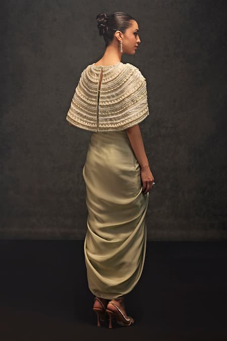 Studio22 By Pulkita Arora Bajaj Orion Pearl Mystic Embellished Cape Draped Skirt Set 