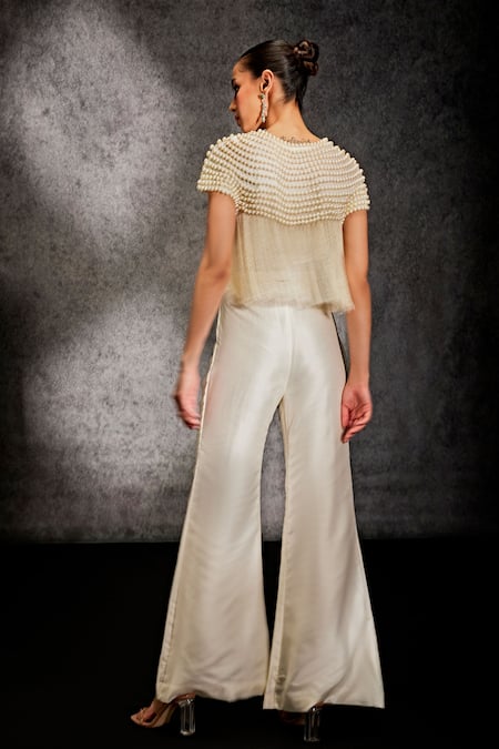 Studio22 By Pulkita Arora Bajaj Utopia Misty Pearl Embellished Top With Bell Bottom Pant 