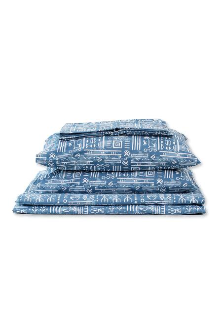 House This Blue 100% Cotton Printed Gamathi Double Bed Set at Aza Fashions House This_Blue 100% Cotton Printed Gamathi Double Bed Set_at_Aza_Fashions