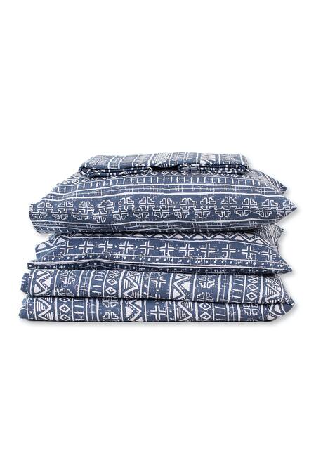 House This Blue 100% Cotton Printed Kullu Patti Double Bed Set at Aza Fashions House This_Blue 100% Cotton Printed Kullu Patti Double Bed Set_at_Aza_Fashions