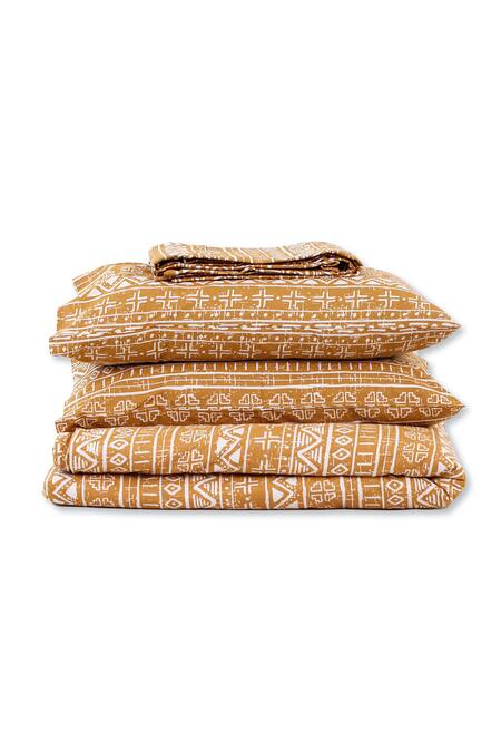 House This Yellow 100% Cotton Printed Kullu Patti Double Bed Set at Aza Fashions House This_Yellow 100% Cotton Printed Kullu Patti Double Bed Set_at_Aza_Fashions