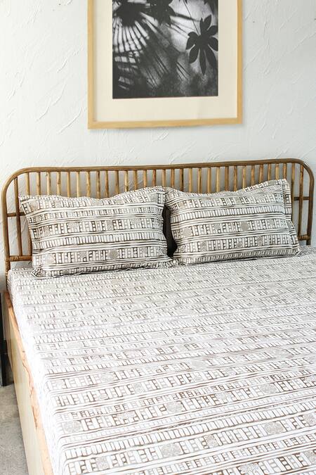 House This Grey 100% Cotton Printed Sanchi Double Bed Set Online at Aza Fashions House This_Grey 100% Cotton Printed Sanchi Double Bed Set_Online_at_Aza_Fashions