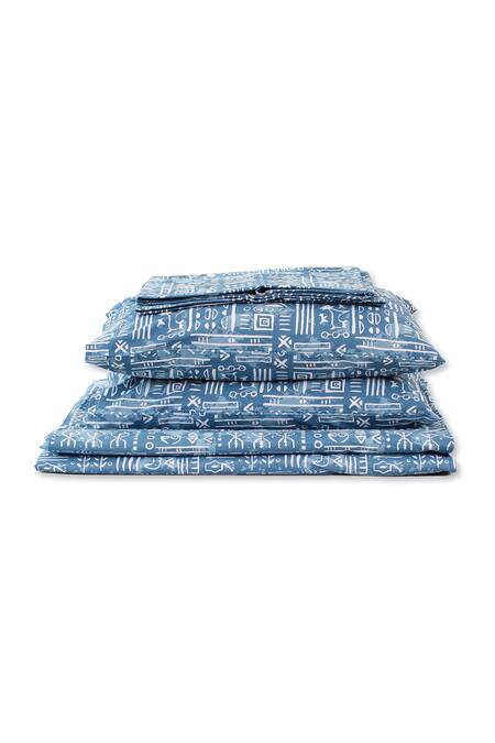 House This Blue 100% Cotton Printed Gamathi Double Bed Set at Aza Fashions House This_Blue 100% Cotton Printed Gamathi Double Bed Set_at_Aza_Fashions