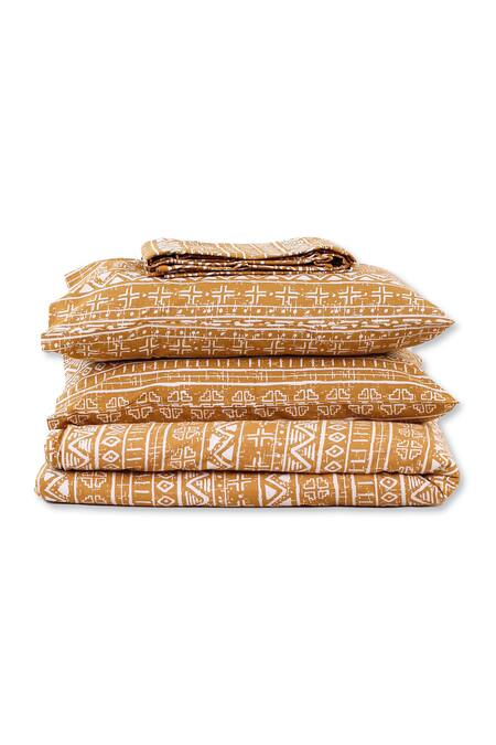 House This_Yellow 100% Cotton Printed Kullu Patti Double Bed Set_at_Aza_Fashions