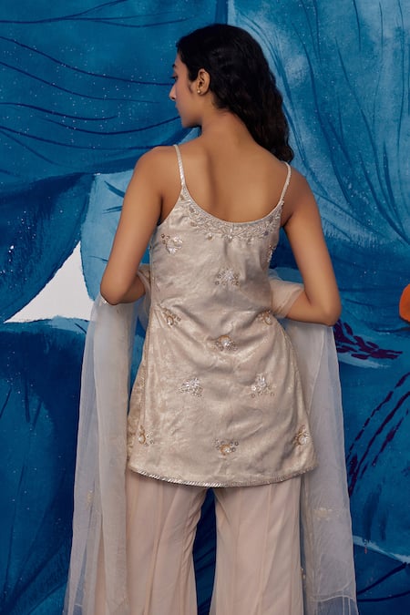 Zoon Sequin Floral Embroidered Kurta Sharara Set 