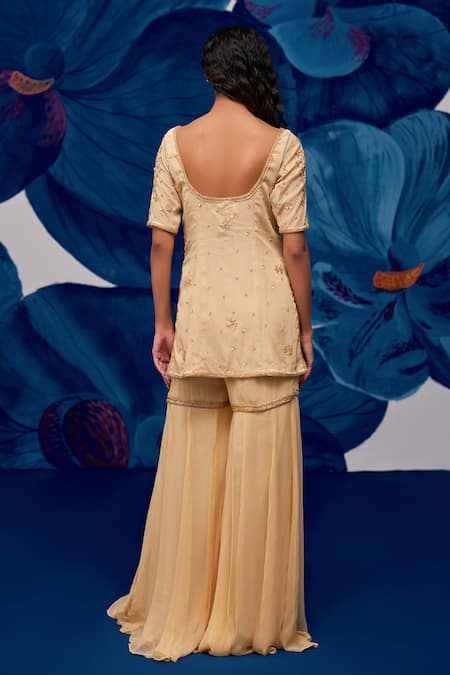 Zoon Sequin Floral Embroidered Kurta Sharara Set 