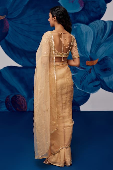 Zoon Sequin Floral Embroidered Pre-Stitched Saree With Blouse 