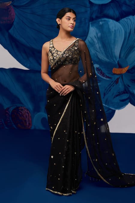 Zoon Black Net, Silk Organza Embroidery, Sequins, Crystals Round Saree With Blouse at Aza Fashions Zoon_Black Net, Silk Organza Embroidery, Sequins, Crystals Round Saree With Blouse _at_Aza_Fashions