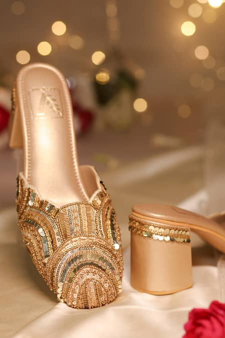 House of Vian Gold Cutdana Maia Sequin Embellished Mule Heels 