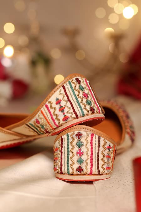 House Of Vian_Multi Color Mirrors, Beads, Embroidery Suhani Juttis _Online_at_Aza_Fashions