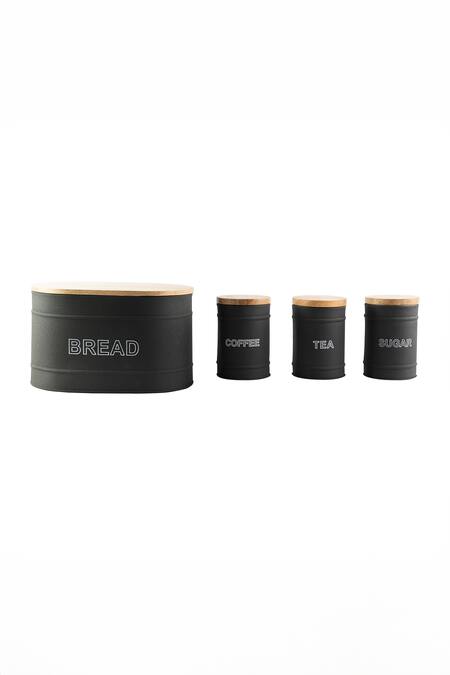 The Modern Storey_Black Wood, Steel Solid And Canister Set_Online_at_Aza_Fashions