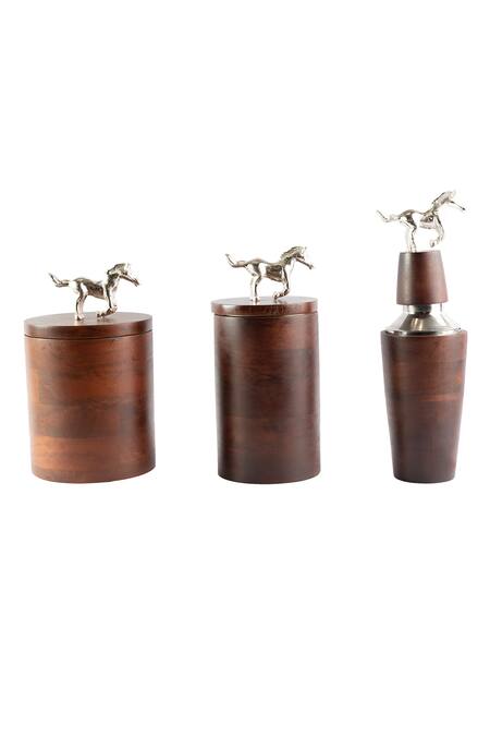 The Modern Storey_Brown Wood Solid Bar Set_Online_at_Aza_Fashions