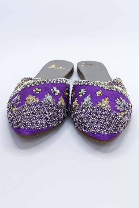 Buy_Azora_Purple Thread Abdar Cut Dana Embroidered Mules _Online_at_Aza_Fashions