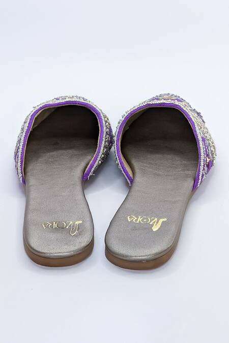 Shop_Azora_Purple Thread Abdar Cut Dana Embroidered Mules _Online_at_Aza_Fashions