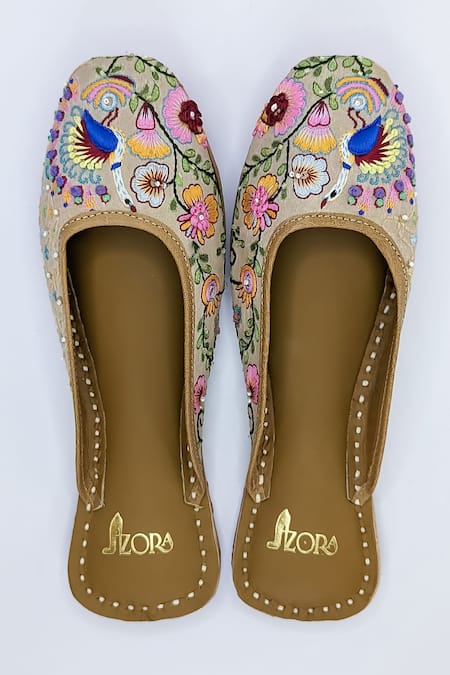 Azora Gulmohar Thread Embroidered Juttis 