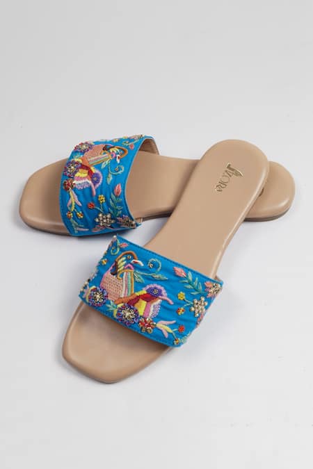 Azora Spring Birds Thread Embroidered Flats 