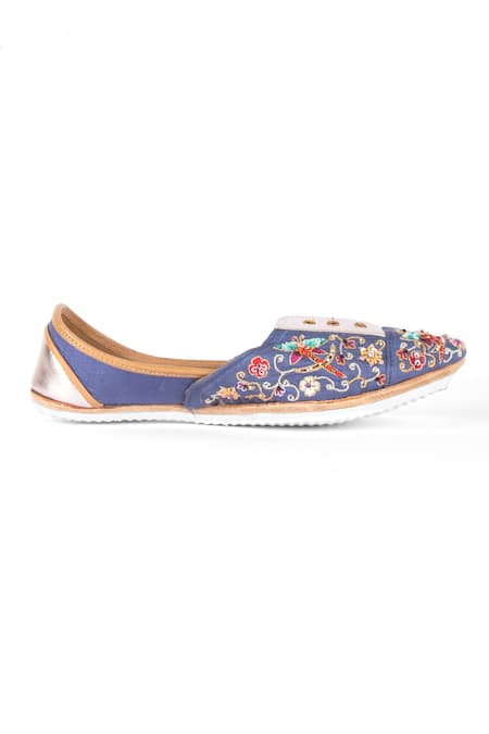 Azora_Blue Thread Dragonly Embroidered Juttis_Online_at_Aza_Fashions