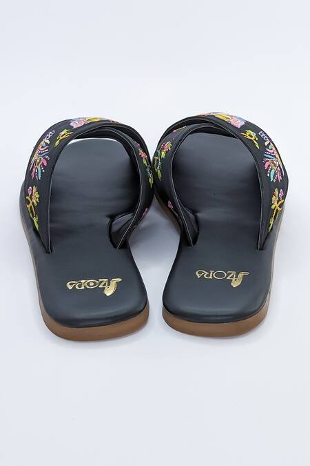 Azora_Black Thread Farasha Butterfly Embroidered Flats _at_Aza_Fashions
