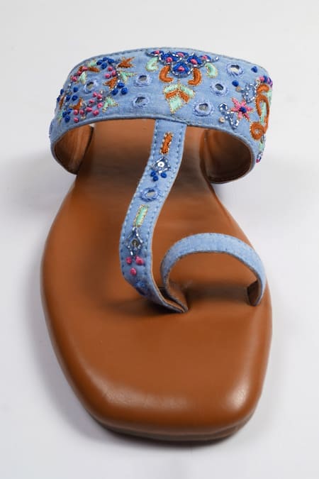 Buy_Azora_Blue Sneh Mirror Strap Embroidered Kolhapuris_Online_at_Aza_Fashions