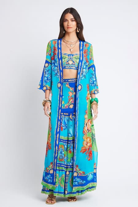 Zariaah Marine Print Cape Skirt Set 