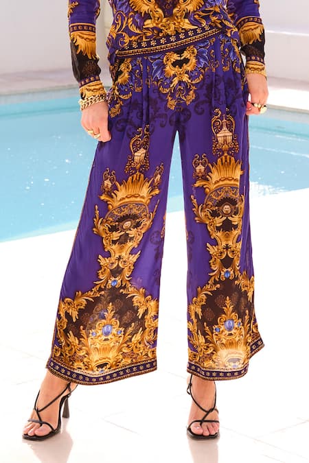 Zariaah_Blue Viscose, Silk Crystals Empress Palazzo Pant _Online_at_Aza_Fashions