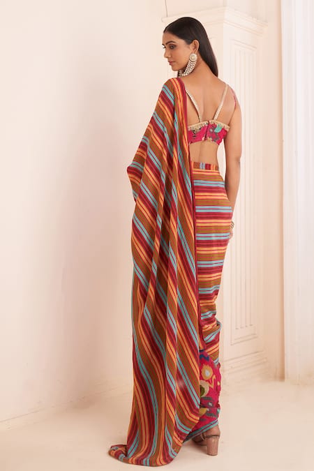 Affroz Striped Print Pre-Draped Saree With Blouse 