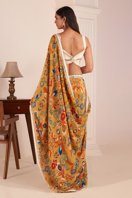 Affroz Ikat Blossom Motif Print Saree With Blouse 