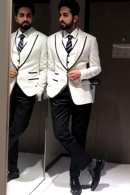 Shop Rohit Gandhi + Rahul Khanna Off White Wool, Crepe Classic Rigel Tuxedo And Trouser Set at Aza Fashions Shop_Rohit Gandhi + Rahul Khanna_Off White Wool, Crepe Classic Rigel Tuxedo And Trouser Set _at_Aza_Fashions